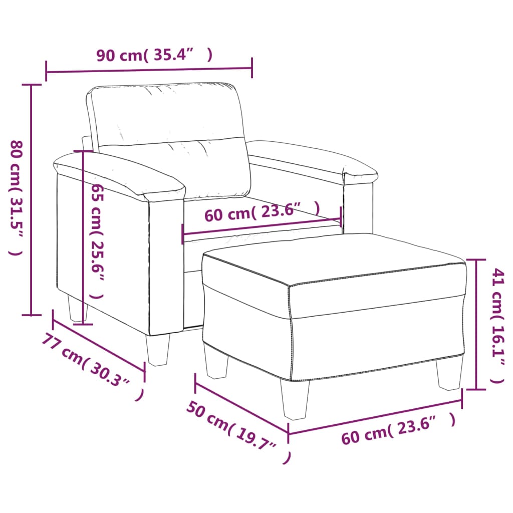Sessel Mit Hocker -Braun 60 Cm Kunstleder