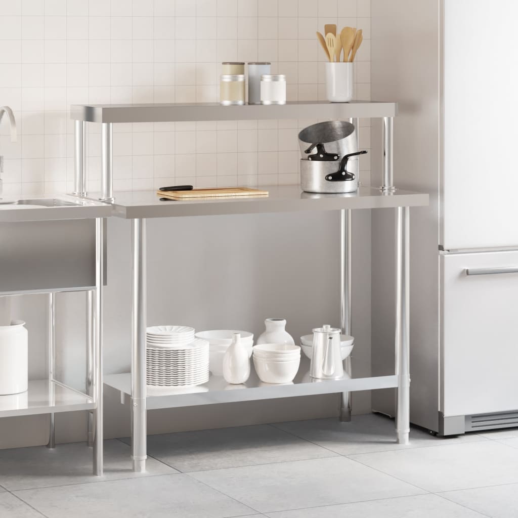 Küchen-Arbeitstisch Mit Aufsatzboard 110X55X120 Cm Edelstahl Weiß