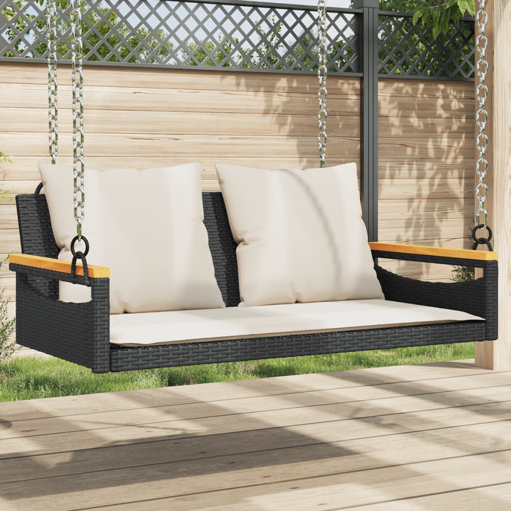 Hängesessel Mit Kissen Schwarz Poly Rattan Schwarz Und Creme