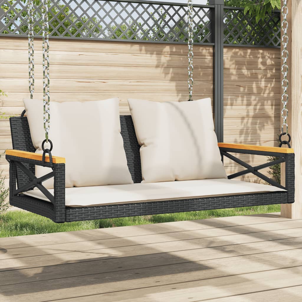 Hängesessel Mit Kissen Schwarz Poly Rattan Schwarz Und Creme