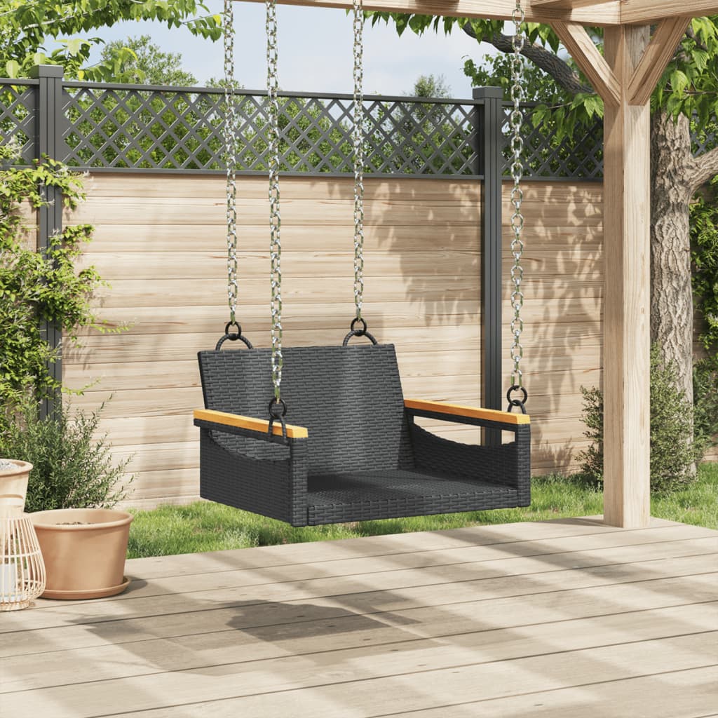 Hängesessel Poly Rattan Schwarz