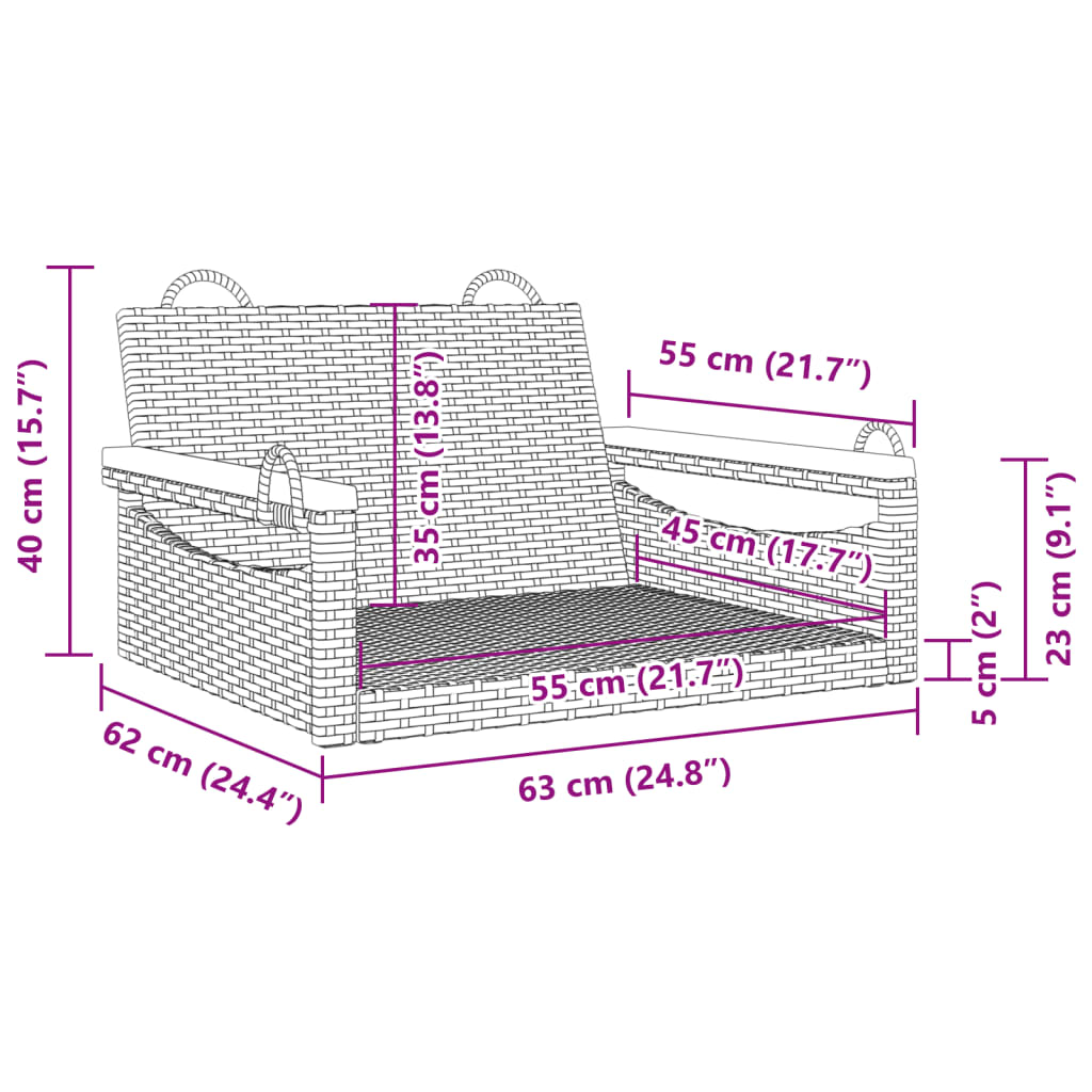 Hängesessel Poly Rattan Schwarz