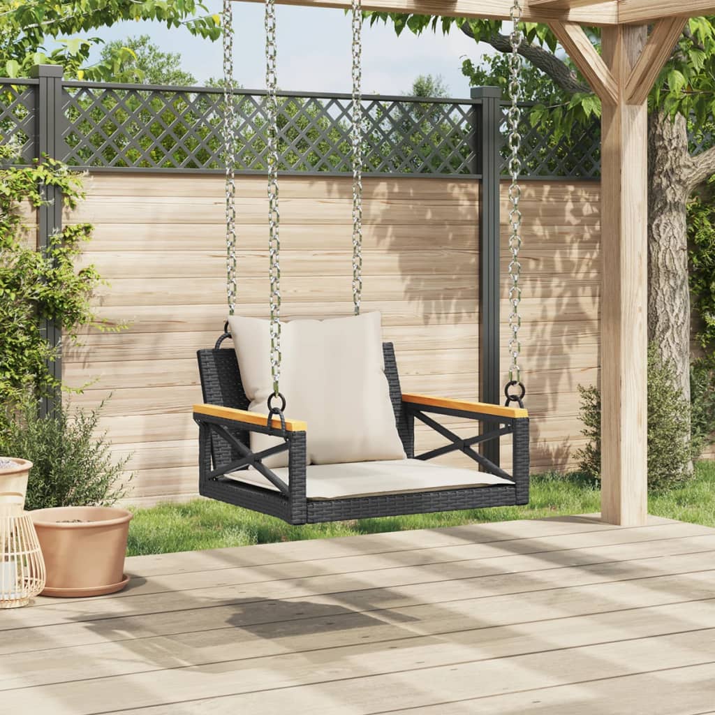 Hängesessel Mit Kissen Schwarz Poly Rattan Schwarz Und Creme
