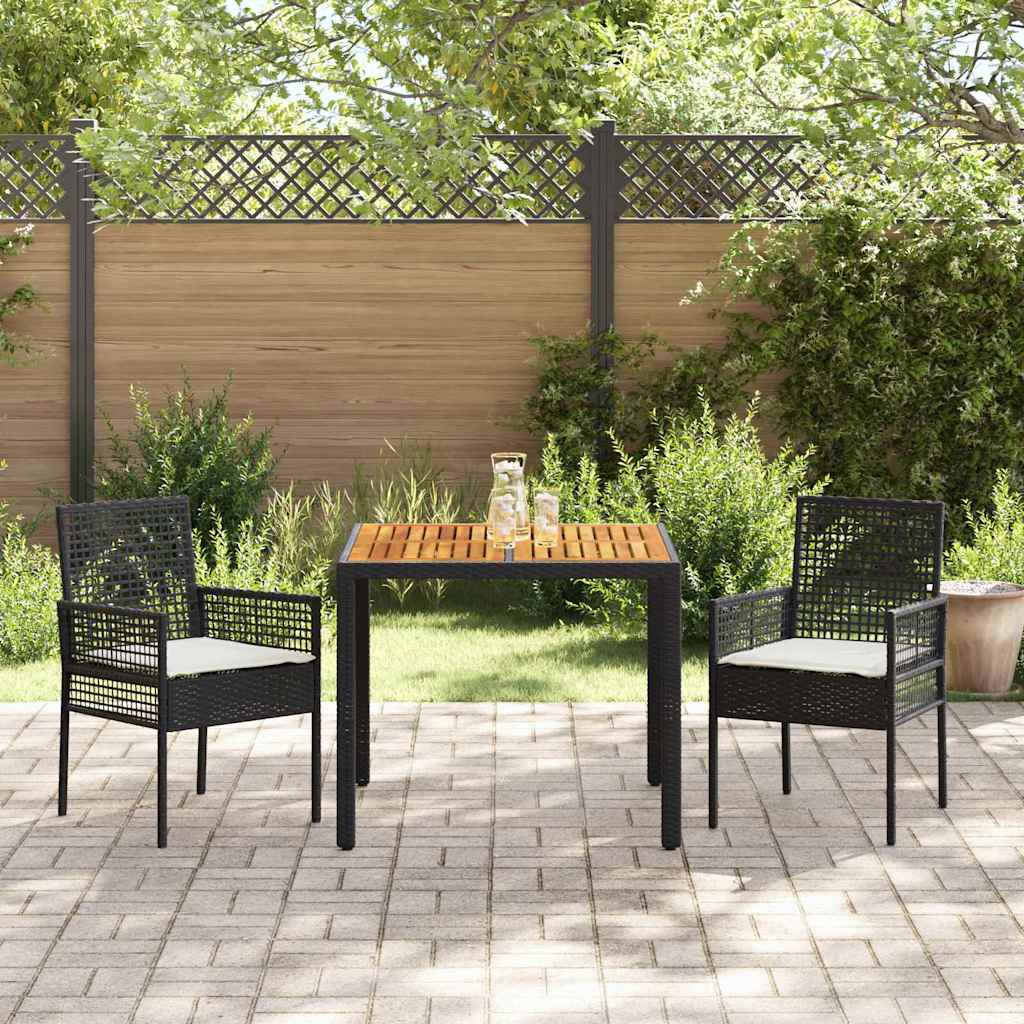Essplatz Set Mit 3 Teilen Schwarz Holz Langlebig Patio-Möbel