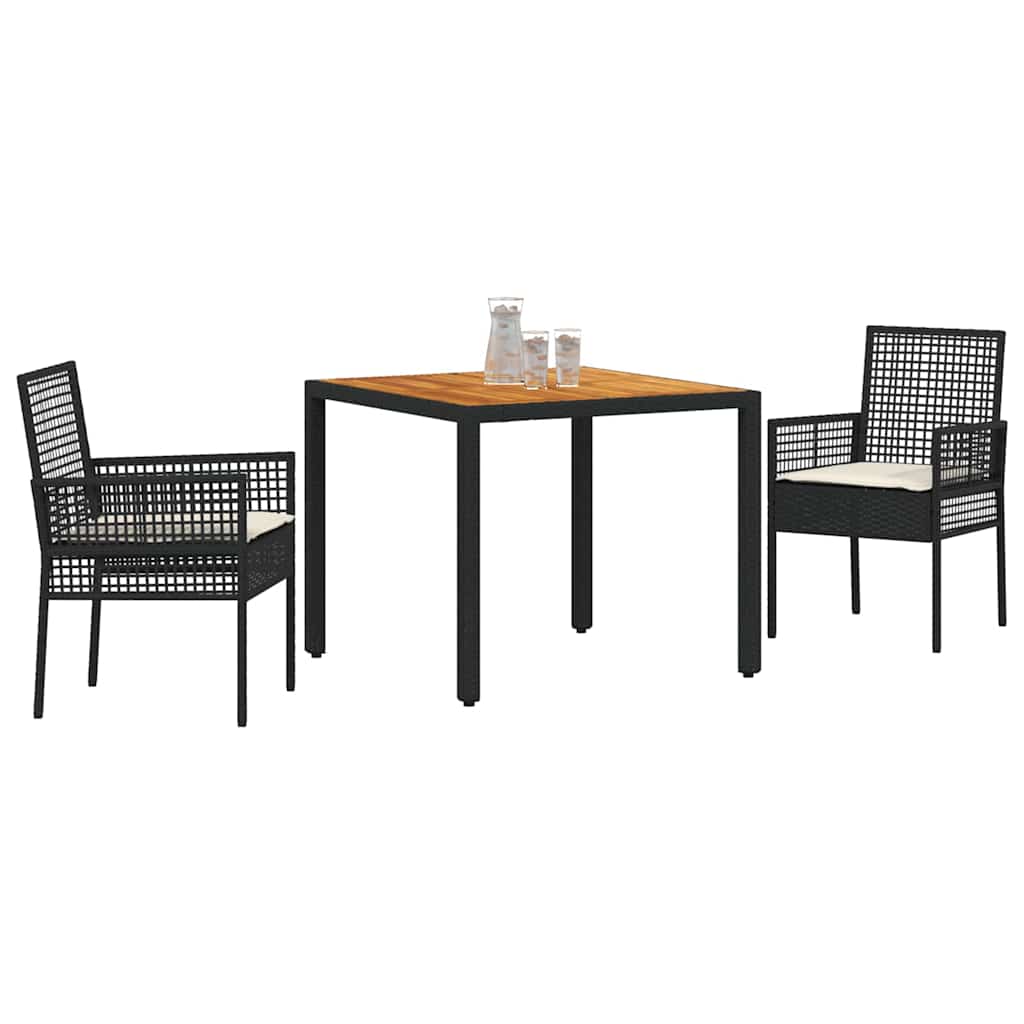 Essplatz Set Mit 3 Teilen Schwarz Holz Langlebig Patio-Möbel