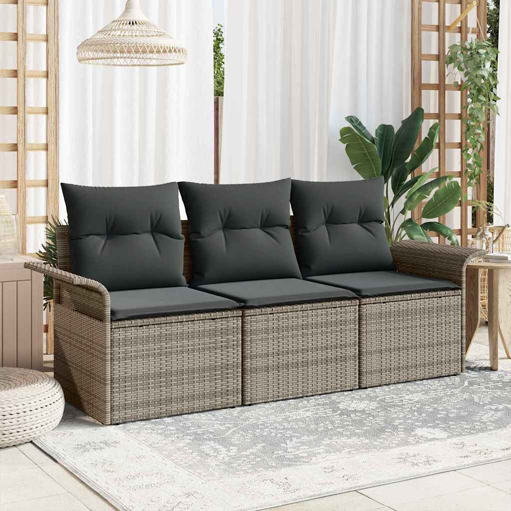 3-Teilige Garten Sofa Set Mit Kissen Poly Rattan