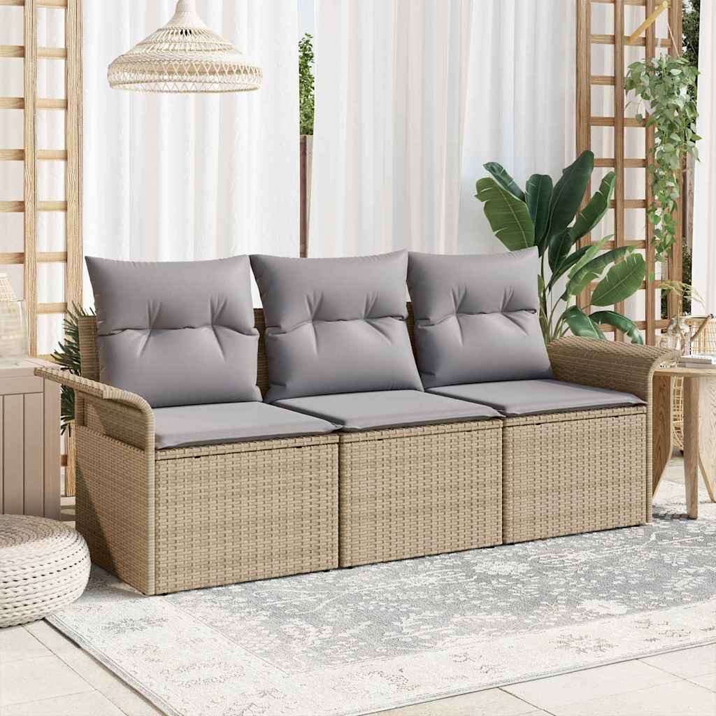 3-Teilige Garten Sofa Set Mit Kissen Poly Rattan