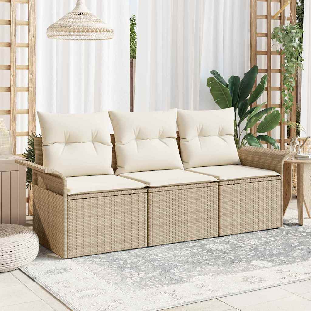 3-Teilige Garten Sofa Set Mit Kissen Poly Rattan