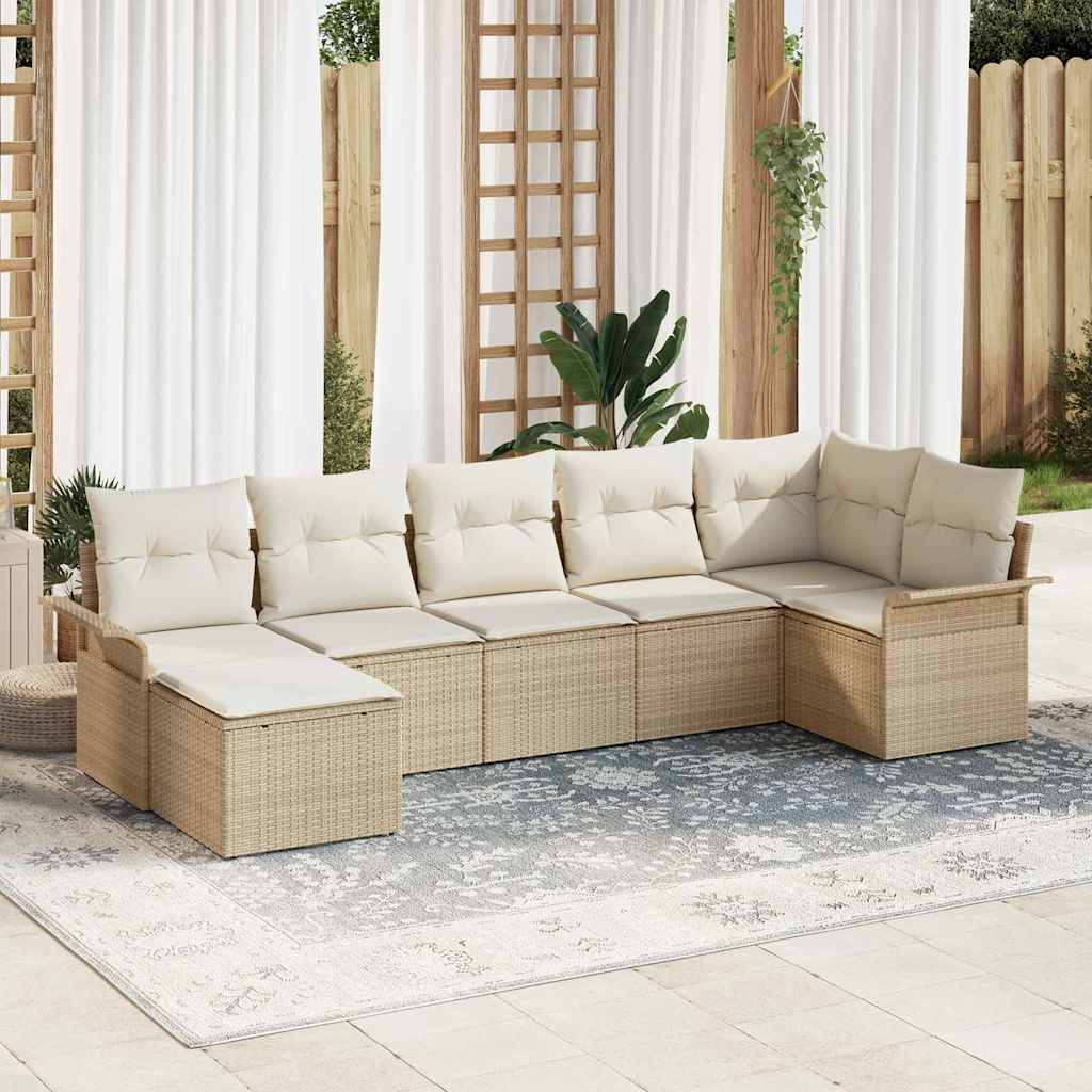 8-Teiliges Garten Sofa Set Mit Kissen Beige Poly-Rattan