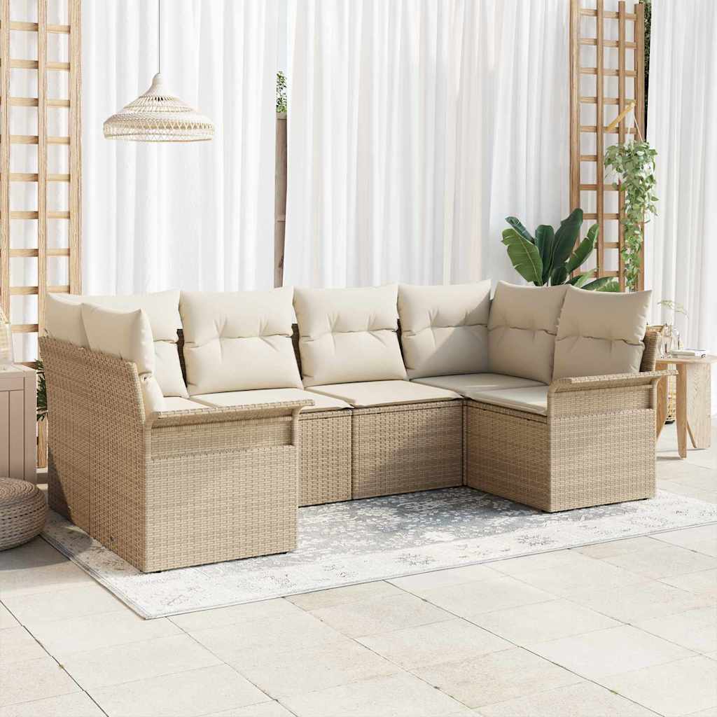 6-Teiliges Garten Sofa Set Mit Kissen Beige Poly Rattan