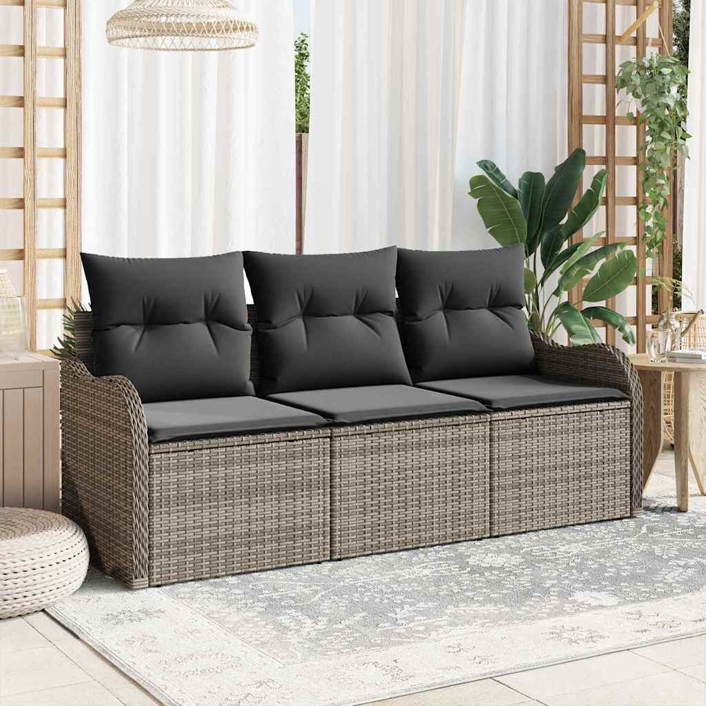 3-Teiliges Garten-Sofa-Set Mit Kissen Poly Rattan