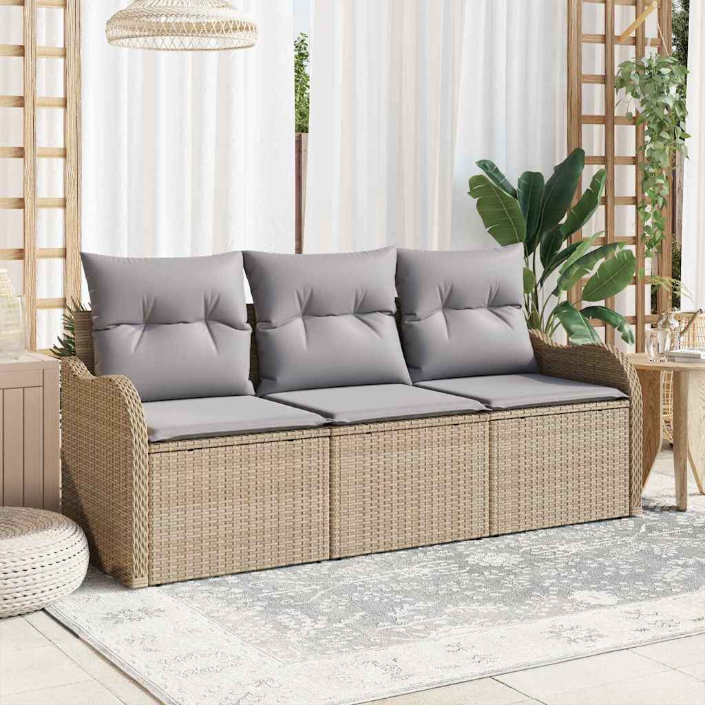 3-Teiliges Garten-Sofa-Set Mit Kissen Poly Rattan