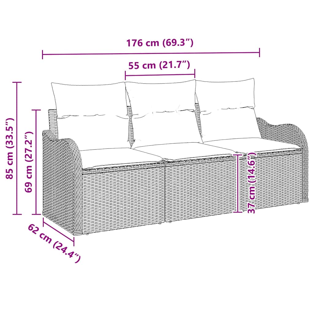3-Teiliges Garten-Sofa-Set Mit Kissen Poly Rattan