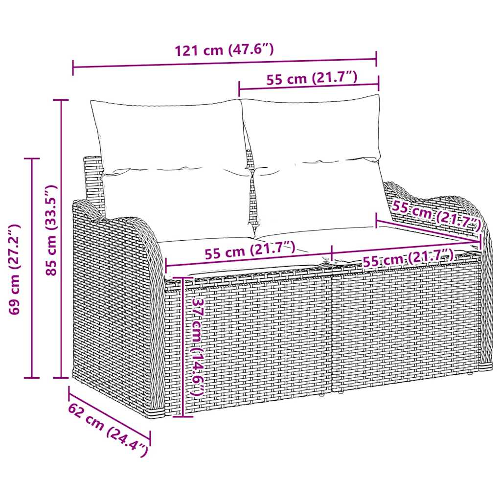 3-Teiliges Garten-Sofa-Set Mit Kissen Poly Rattan