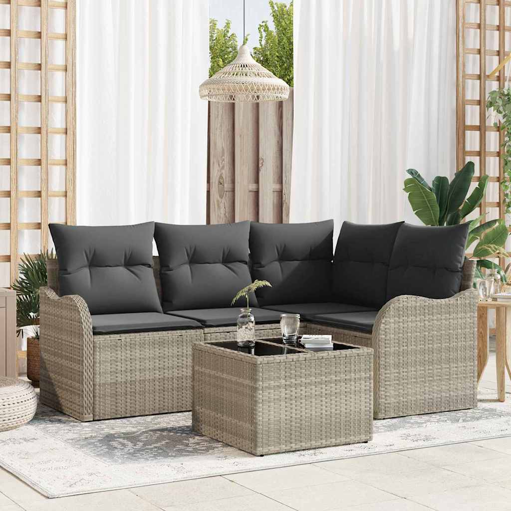 5-Teiliges Garten-Sofa-Set Mit Kissen In Schwarzem Poly-Rattan