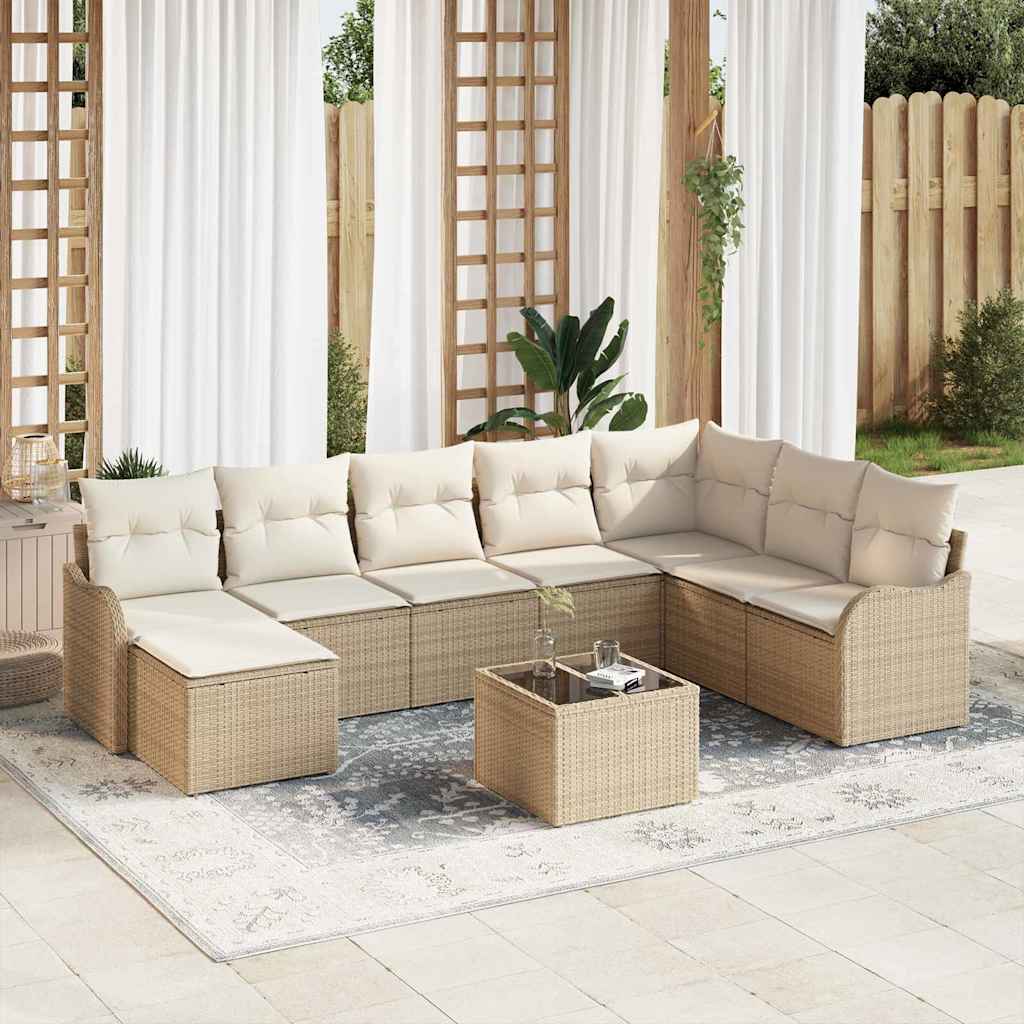 9-Teiliges Garten Sofa Set Mit Kissen In Schwarz Poly Rattan
