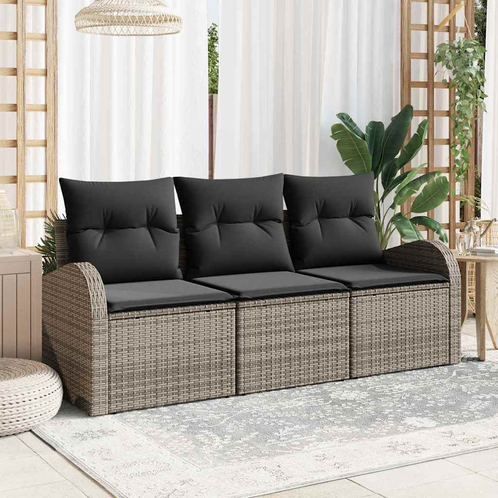 3-Teiliges Garten-Sofa-Set Mit Kissen Poly Rattan