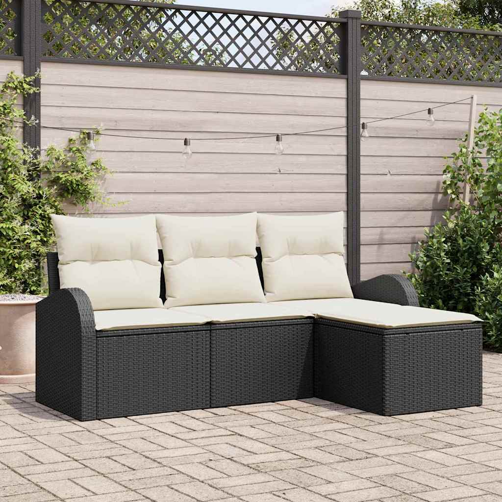 4-Teiliges Garten Sofa Set Mit Kissen Poly Rattan