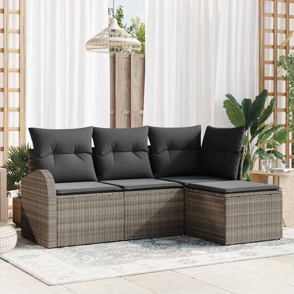 4-Teiliges Garten Sofa Set Mit Kissen Poly Rattan