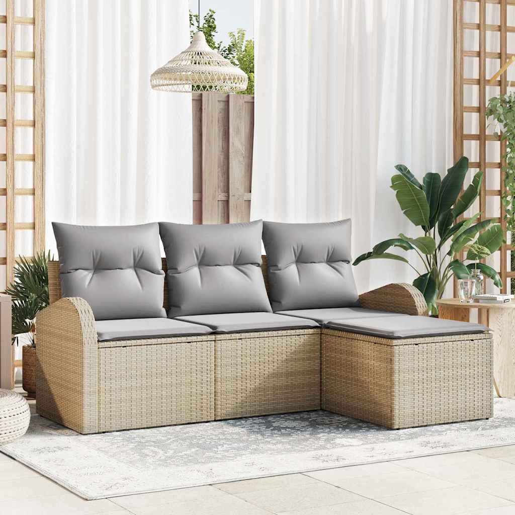 4-Teiliges Garten Sofa Set Mit Kissen Poly Rattan