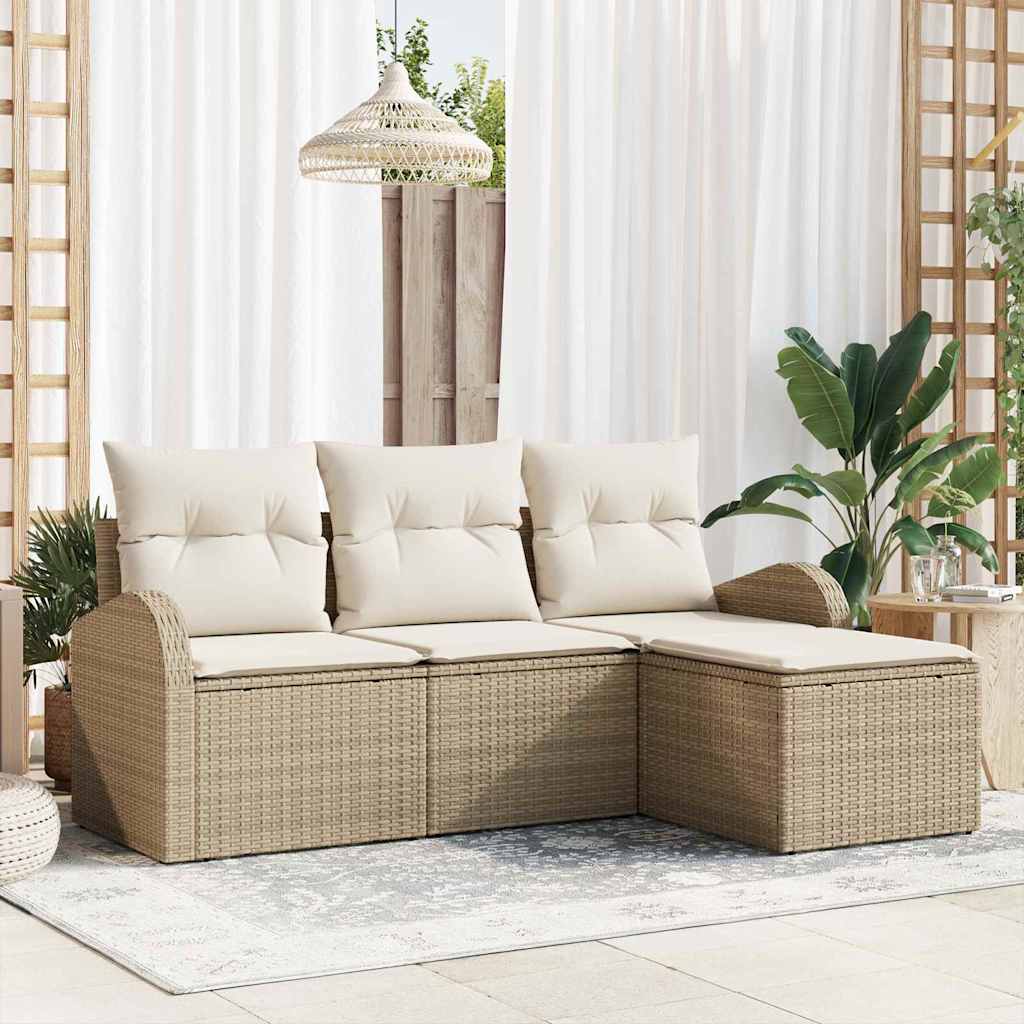4-Teiliges Garten Sofa Set Mit Kissen Poly Rattan