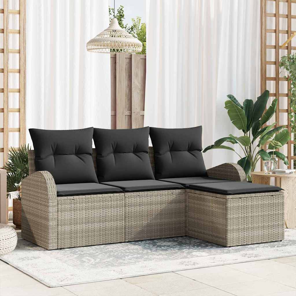 4-Teiliges Garten Sofa Set Mit Kissen Poly Rattan