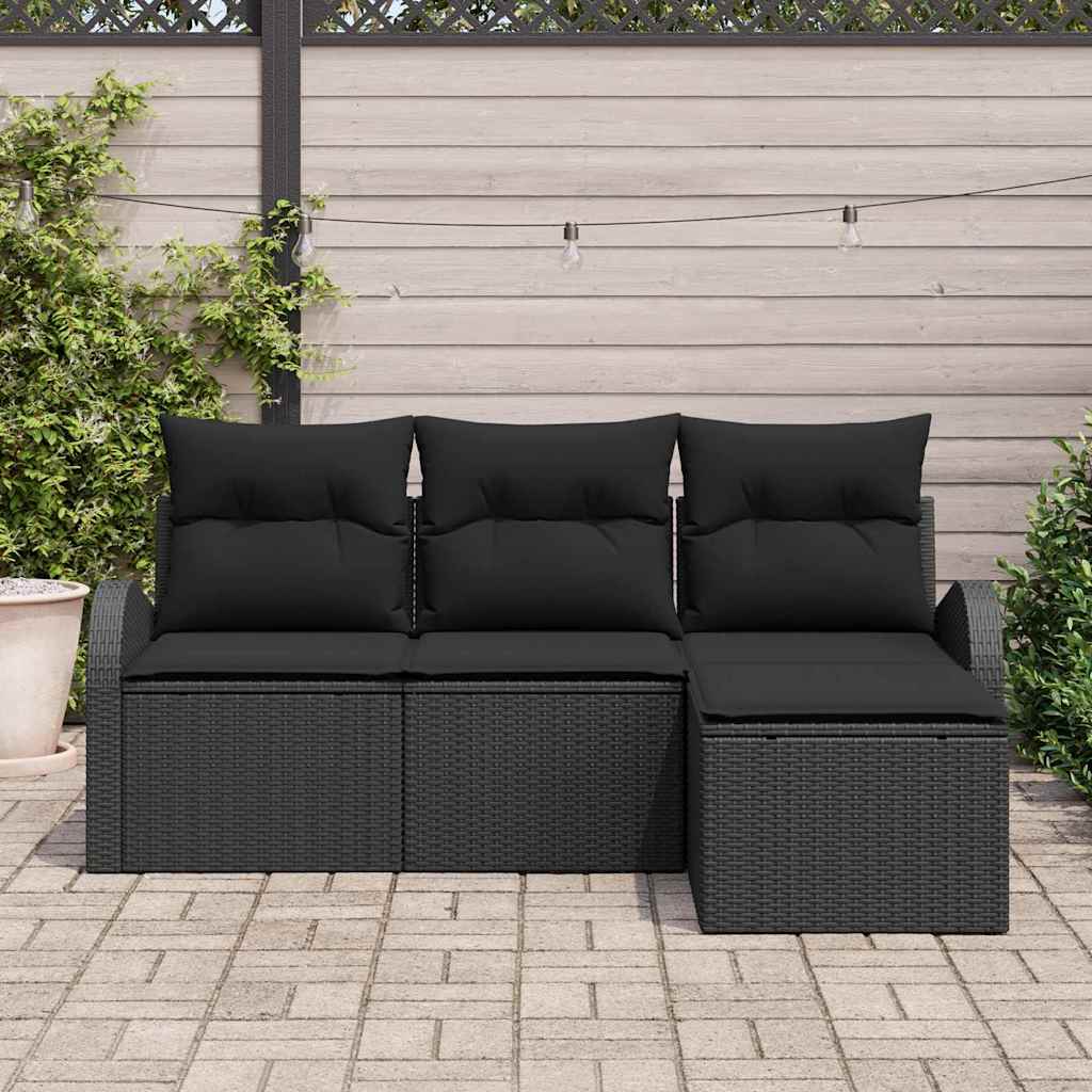 4-Teiliges Garten Sofa Set Mit Kissen Poly Rattan