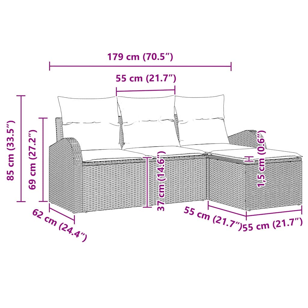 4-Teiliges Garten Sofa Set Mit Kissen Poly Rattan