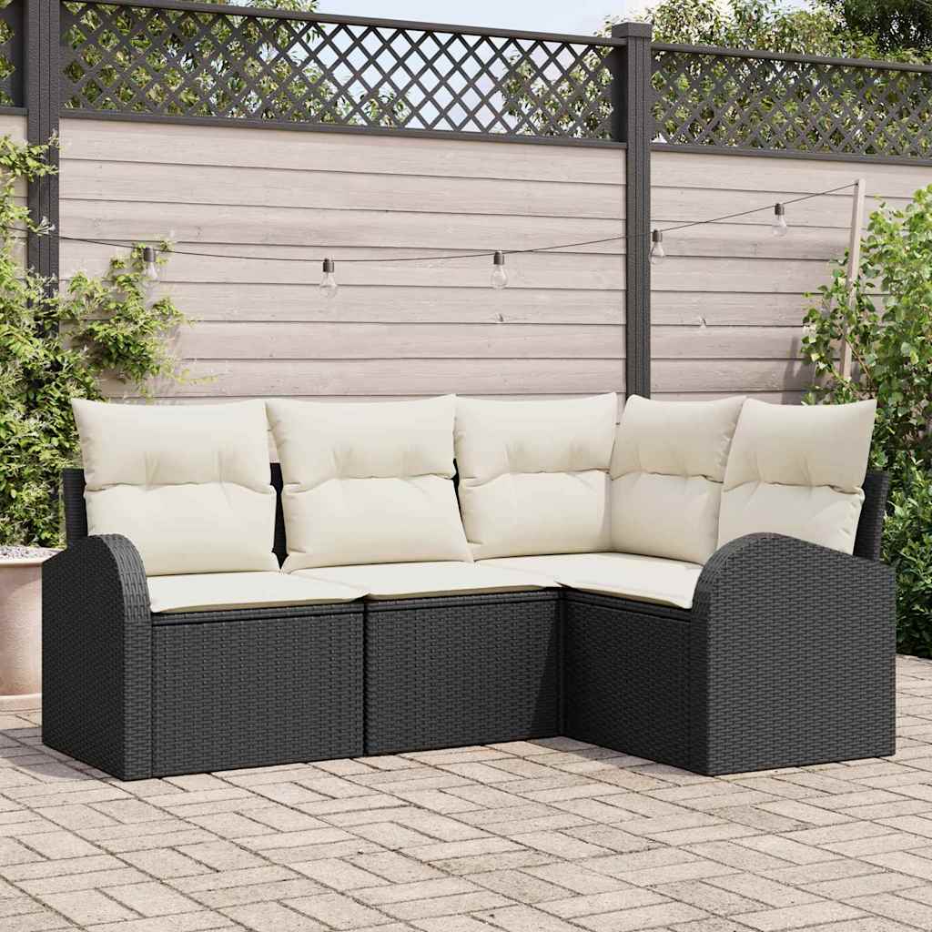 5-Teilige Garten-Sofa-Set Mit Kissen Schwarz Poly-Rattan
