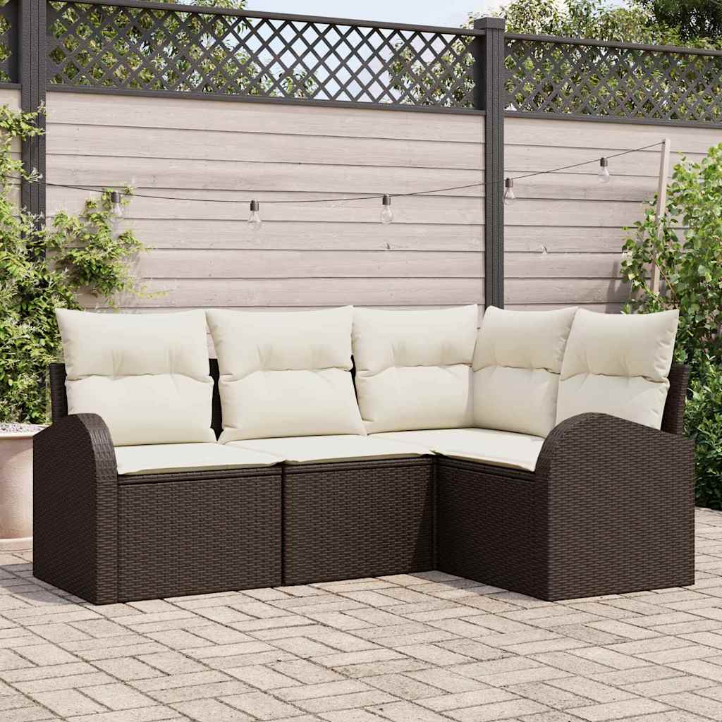 5-Teilige Garten-Sofa-Set Mit Kissen Schwarz Poly-Rattan