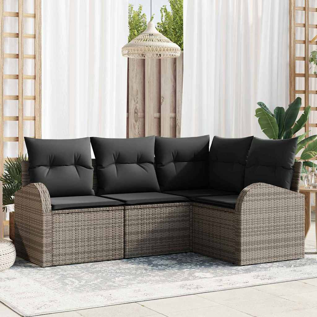 5-Teilige Garten-Sofa-Set Mit Kissen Schwarz Poly-Rattan