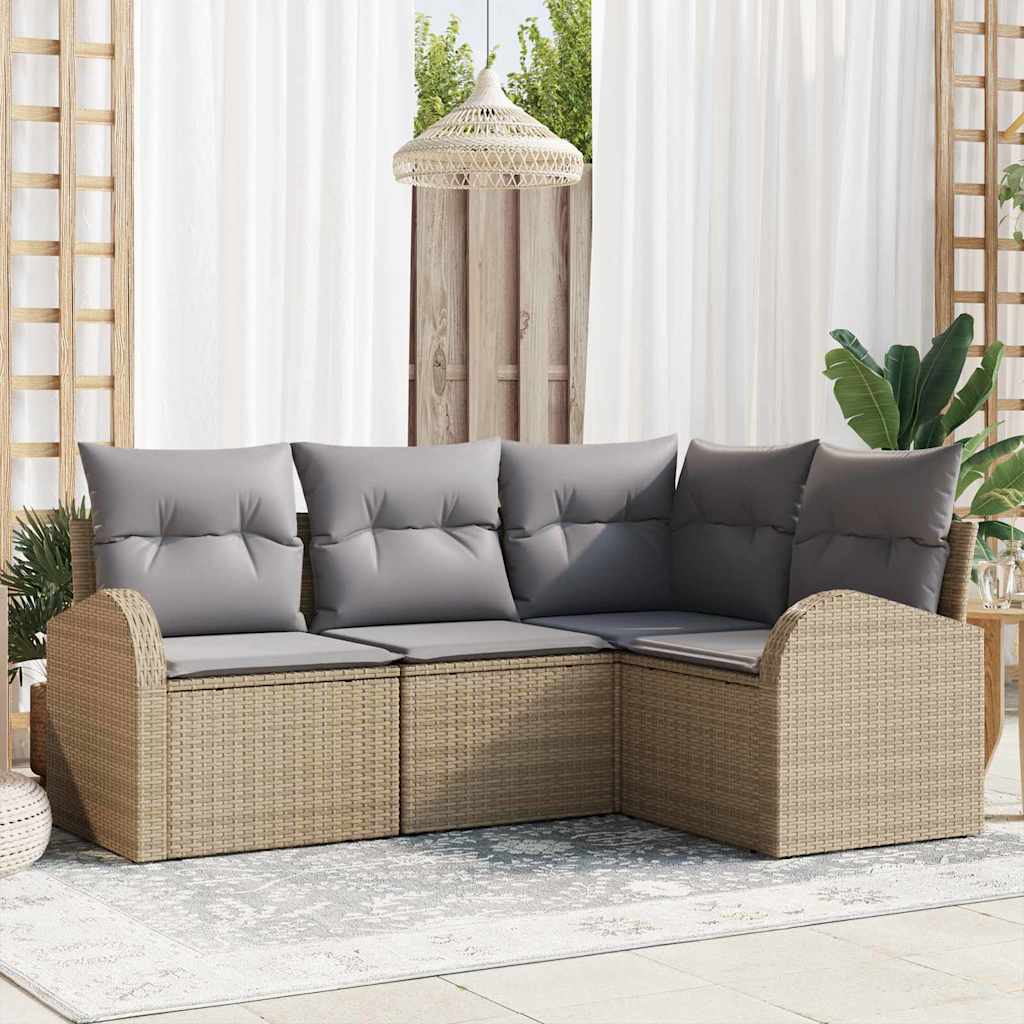 5-Teilige Garten-Sofa-Set Mit Kissen Schwarz Poly-Rattan