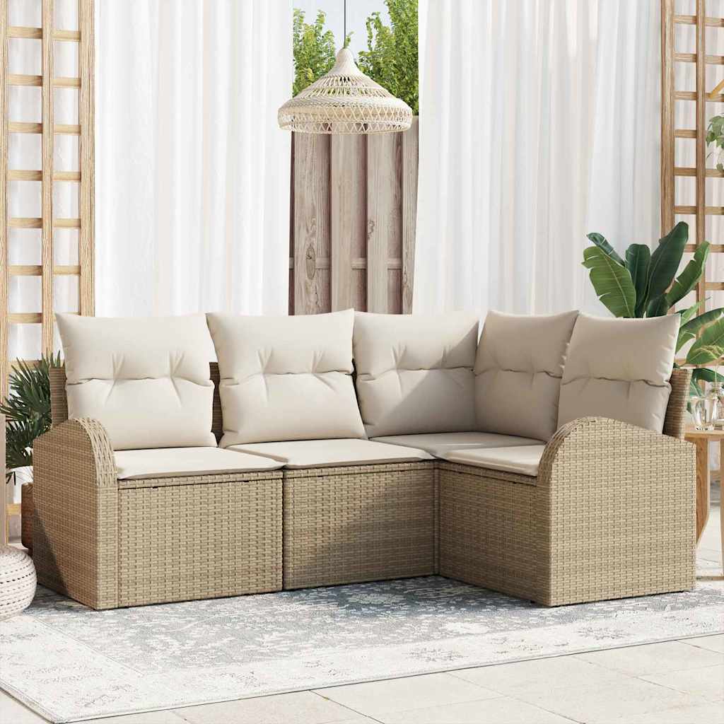 5-Teilige Garten-Sofa-Set Mit Kissen Schwarz Poly-Rattan