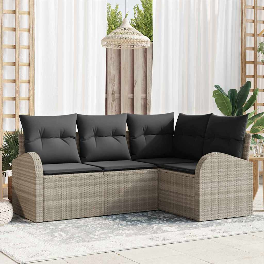 5-Teilige Garten-Sofa-Set Mit Kissen Schwarz Poly-Rattan