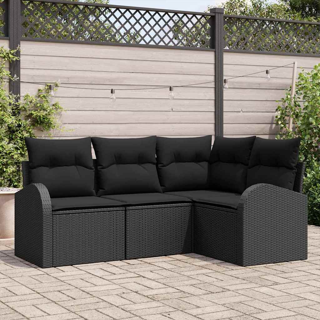 5-Teilige Garten-Sofa-Set Mit Kissen Schwarz Poly-Rattan