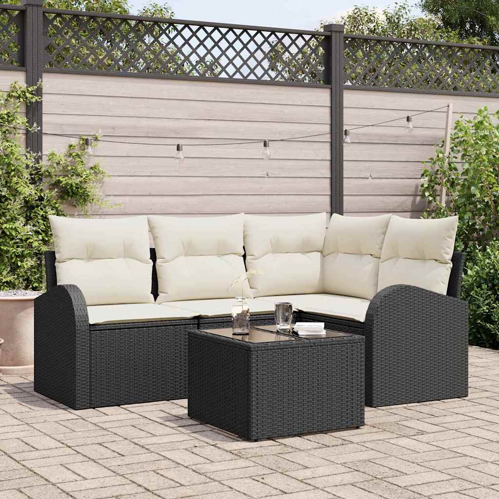 5-Teilige Garten-Sofa-Set Mit Kissen Schwarz Poly-Rattan