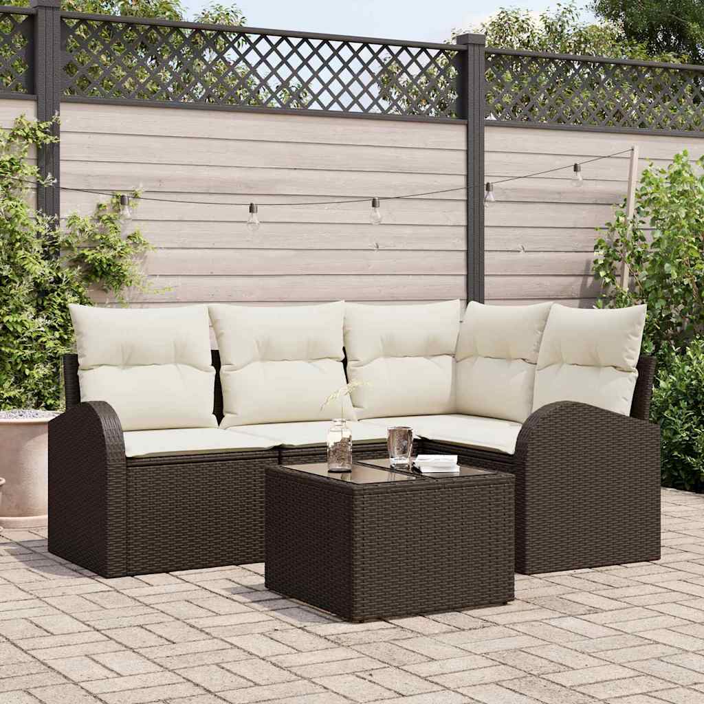 5-Teilige Garten-Sofa-Set Mit Kissen Schwarz Poly-Rattan