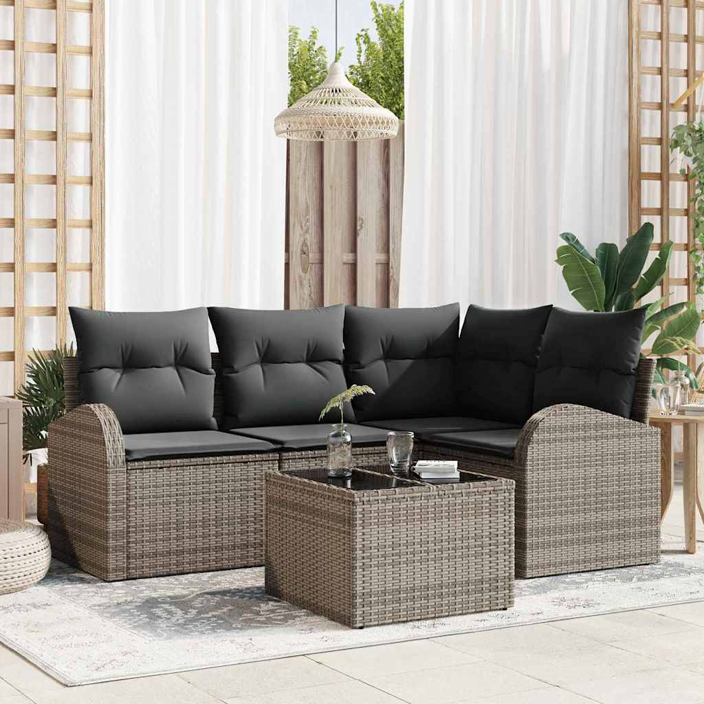 5-Teilige Garten-Sofa-Set Mit Kissen Schwarz Poly-Rattan