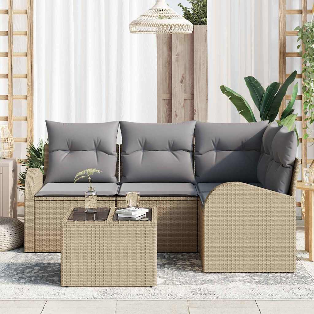 5-Teilige Garten-Sofa-Set Mit Kissen Schwarz Poly-Rattan