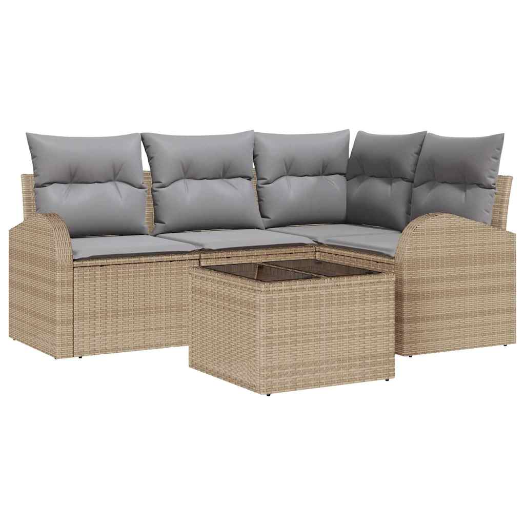 5-Teilige Garten-Sofa-Set Mit Kissen Schwarz Poly-Rattan