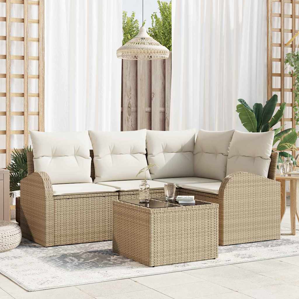 5-Teilige Garten-Sofa-Set Mit Kissen Schwarz Poly-Rattan