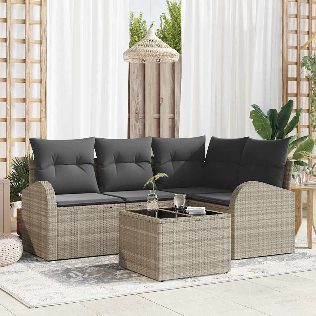 5-Teilige Garten-Sofa-Set Mit Kissen Schwarz Poly-Rattan