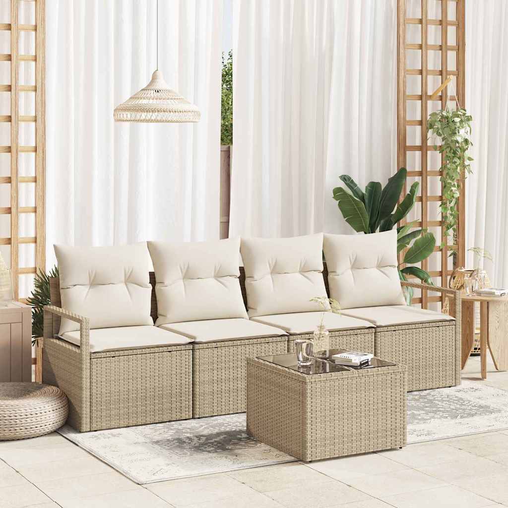 5-Teiliges Garten-Sofa-Set Mit Kissen In Aus Poly Rattan