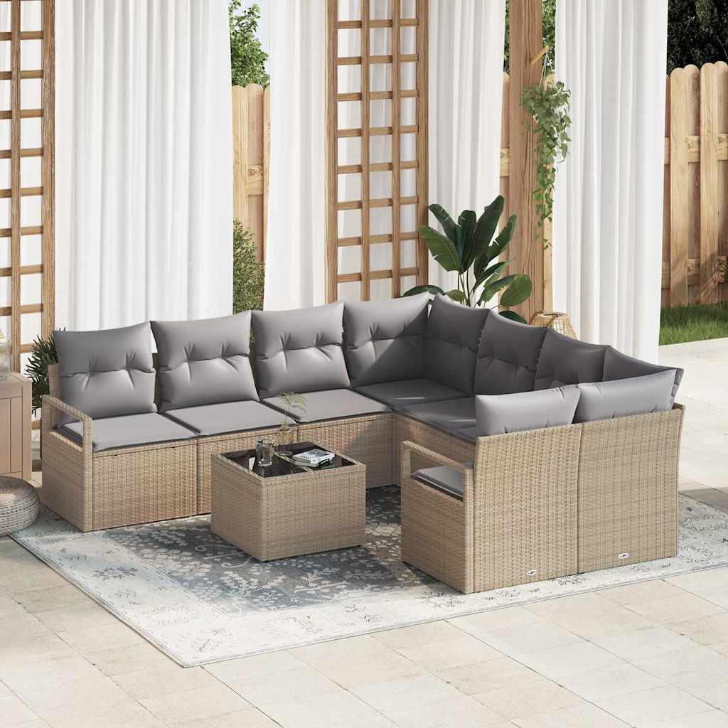 9-Teiliges Garten-Sofa-Set Mit Kissen In Aus Poly-Rattan