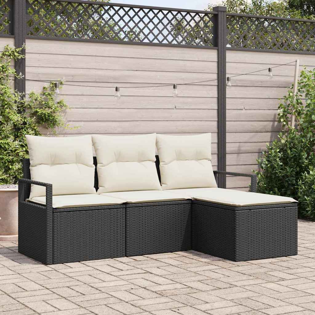 4-Teiliges Garten-Sofa-Set Mit Kissen In Aus Poly Rattan.