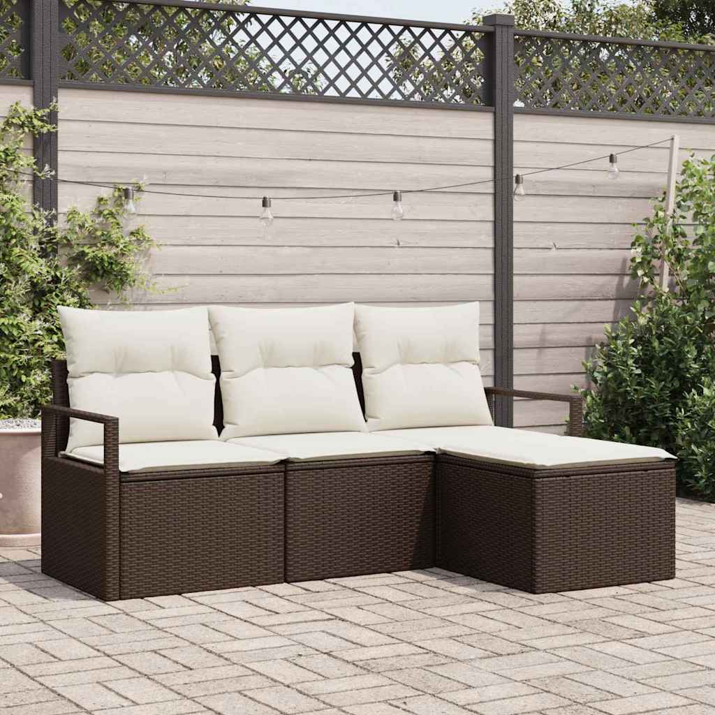 4-Teiliges Garten-Sofa-Set Mit Kissen In Aus Poly Rattan.