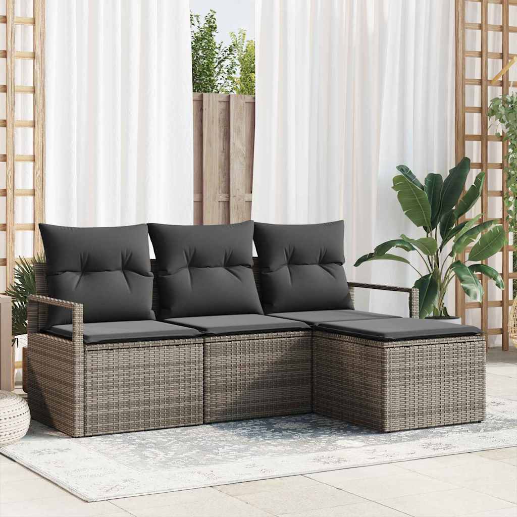 4-Teiliges Garten-Sofa-Set Mit Kissen In Aus Poly Rattan.