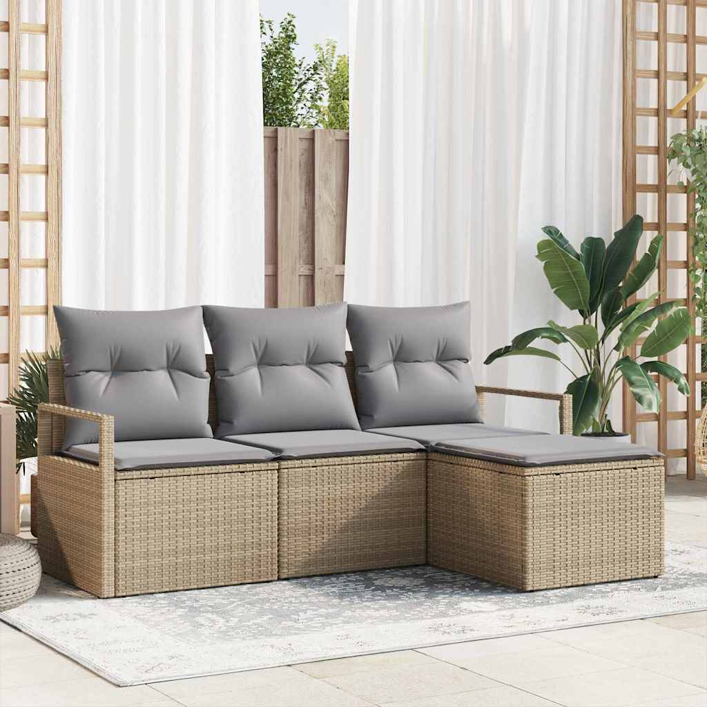4-Teiliges Garten-Sofa-Set Mit Kissen In Aus Poly Rattan.