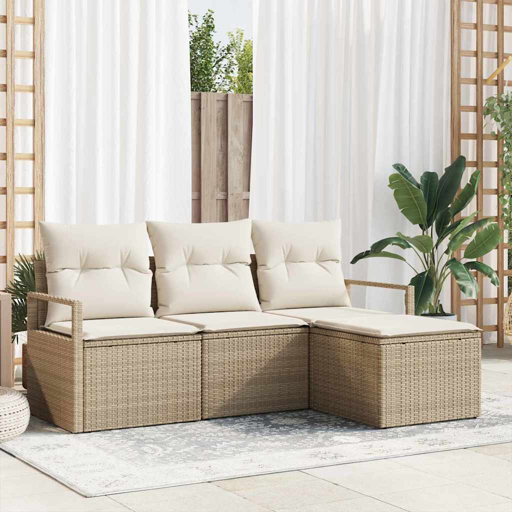 4-Teiliges Garten-Sofa-Set Mit Kissen In Aus Poly Rattan.