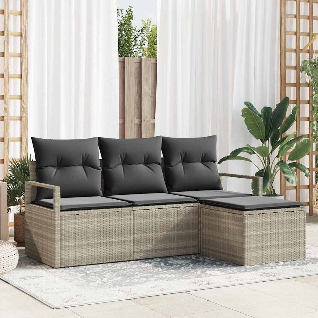 4-Teiliges Garten-Sofa-Set Mit Kissen In Aus Poly Rattan.